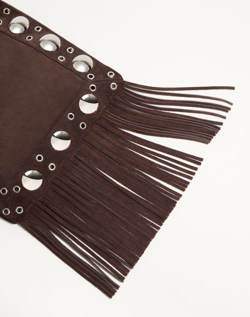 Valentino Garavani - Valentino Garavani Nellcôte Suede Shoulder Bag With Fringes - Testa Di Moro - Woman - Shoulder Bags