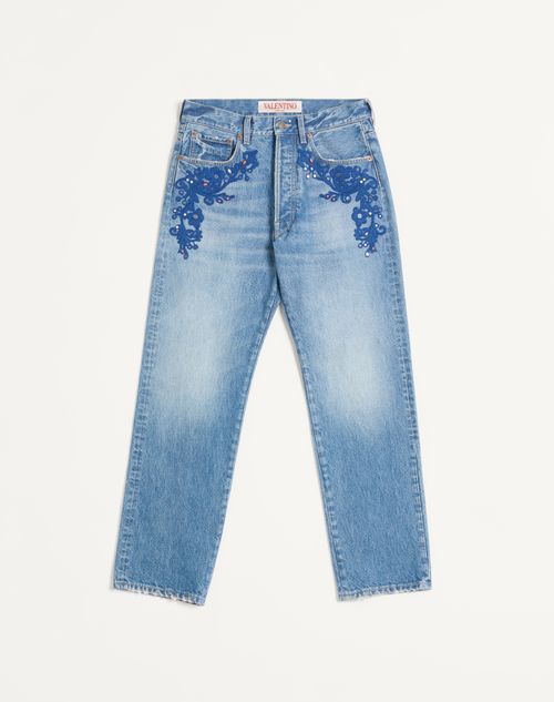 Valentino - Denim Trousers With Embroidery And Beads - Denim - Man - Denim