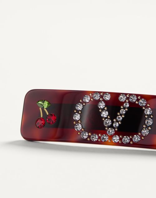 Valentino Garavani - Vlogo Signature Hair Clip In Resin, Metal And Swarovski® Crystals - Brown - Woman - Jewellery