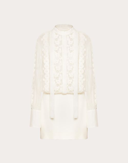 Valentino - Short Embroidered Organza Dress - Ivory - Woman - Woman Sale