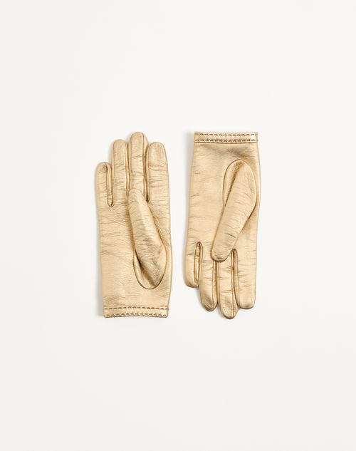 Valentino Garavani - Vlogo Signature Laminated Nappa Gloves - Gold - Woman - Hats And Gloves