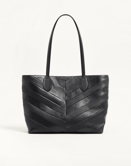 Valentino Garavani - Valentino Garavani Jean Medium Shopping Bag In Nappa With Chevron Motif - Black - Woman - Totes