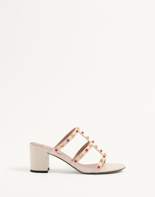 Valentino Garavani - Rockstud Slide Sandal In Calfskin With Cabochon Stones 60mm - Ivory/coral - Woman - Sandals