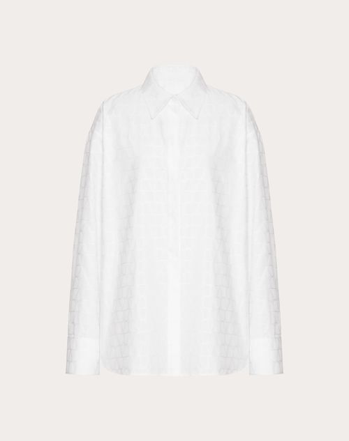 Valentino - Blusa De Popelina De Algodón Con Jacquard Toile Iconographe - Blanco - Mujer - Camisas Y Tops
