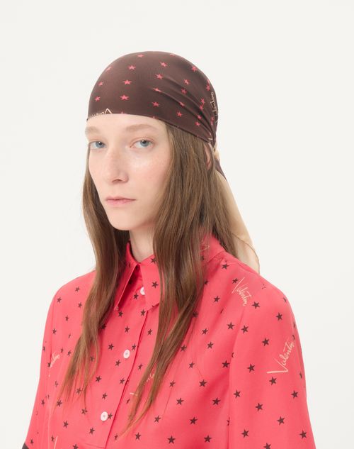 Valentino Garavani - Stelline E Firma Starry Silk Scarf - Coral/chocolate - Woman - Soft Accessories