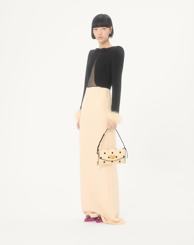 Valentino Garavani Devain Small Shoulder Bag In Moiré Plus De Pois Fabric Woman Butter/Black Uni