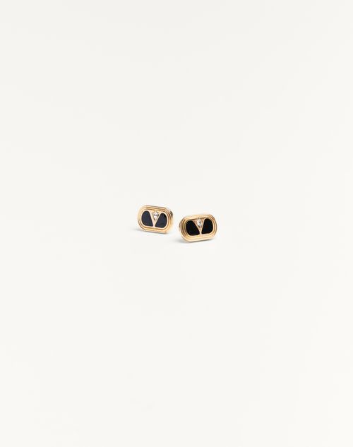Valentino Garavani - Ovalette Metal Earrings With Enamel And Swarovski® Crystals - Gold/black/crystal - Woman - Jewellery