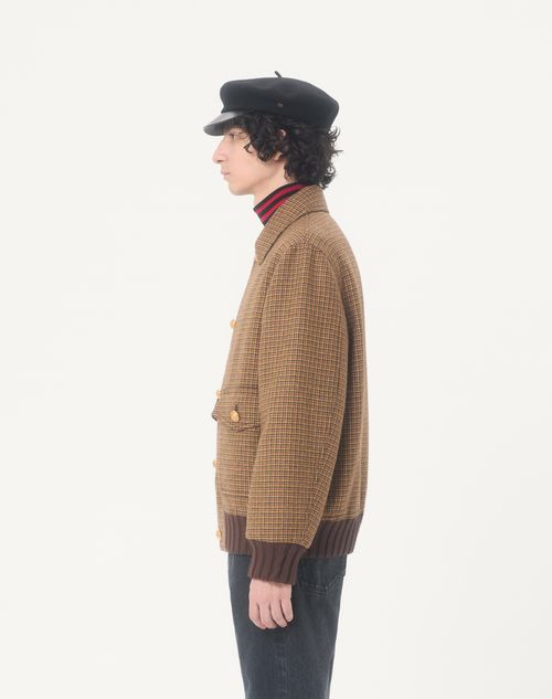 Valentino - Valentino Wool Bomber Jacket With Houndstooth Pattern - Brown - Man - Outerwear