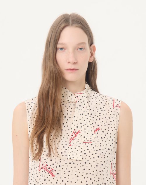 Valentino - Plus De Pois Crepe De Chine Bubble Top - Vanilla/multicolor - Woman - Shirts And Tops