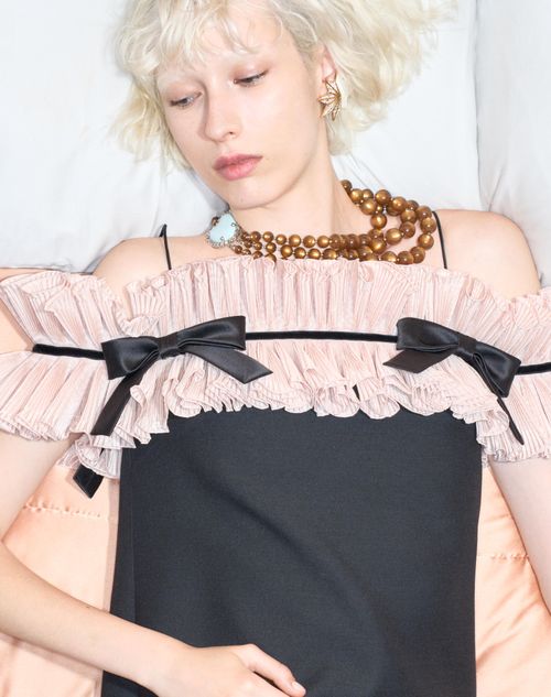 Valentino - Robe Courte En Crêpe Couture - Noir/rose - Femme - Robes