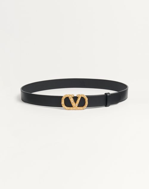 Valentino Garavani - Vlogo Signature Belt In Shiny Calfskin With Crystals 30 Mm - Black/crystal - Woman - Belts