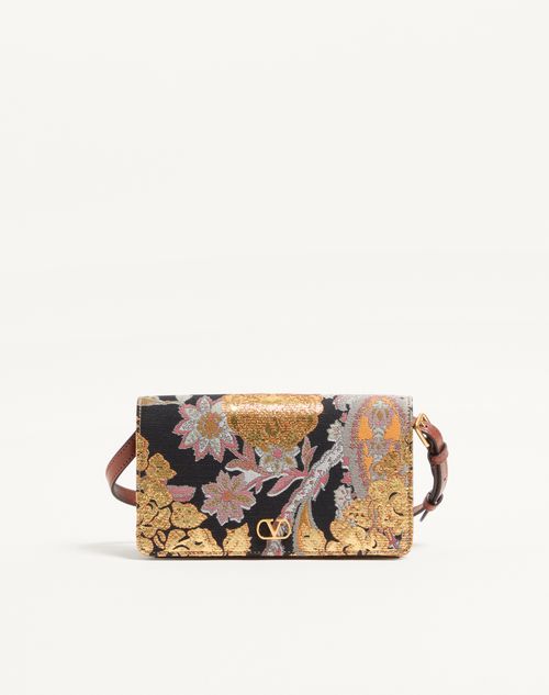 Valentino Garavani - Vlogo Signature Mini Shoulder Bag In Jacquard Fabric With Apres L'hiver Pattern. - Multicolour/deep Caramel - Woman - Clutches
