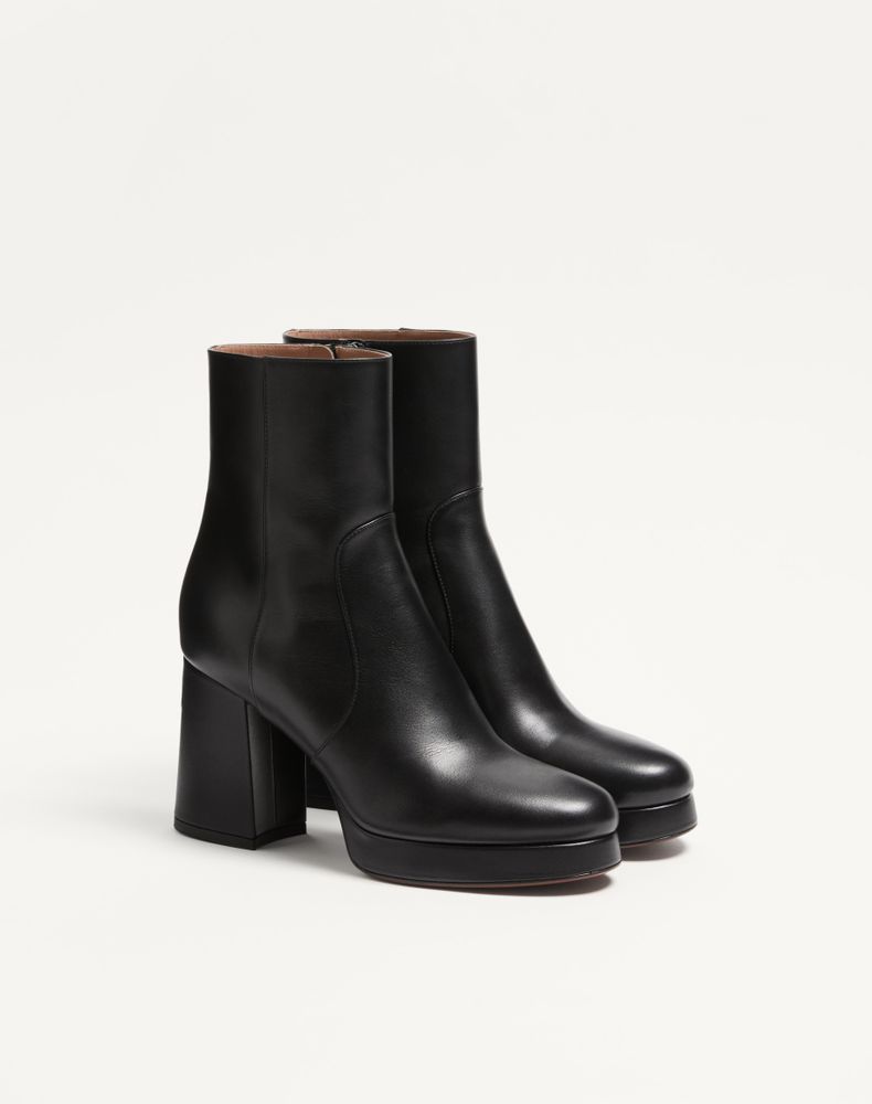 Valentino Garavani Fawcette Platform Ankle Boot In Calfskin 90Mm Woman Black 35