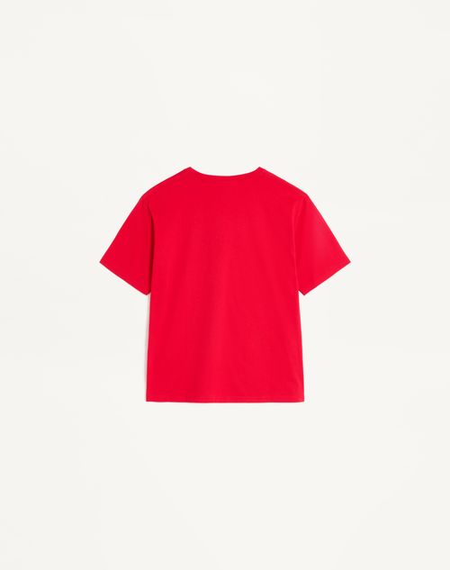 Valentino - Jersey Cotton T-shirt With Chez Valentino Print - New Red - Woman - T-shirts And Sweatshirts