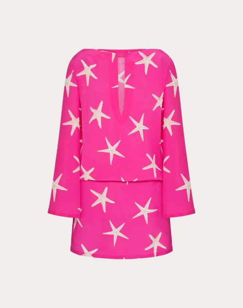 Valentino - Starfish Crepe De Chine Short Dress - Ivory/pink Pp - Woman - Ready To Wear