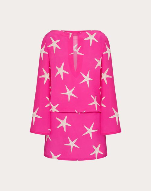 Valentino - Starfish Crepe De Chine Short Dress - Ivory/pink Pp - Woman - Dresses