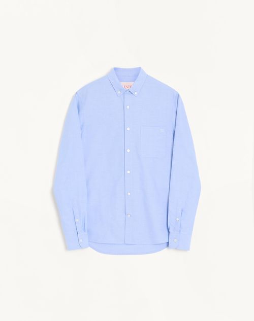Valentino - Valentino Cotton Shirt With Vlogo Embroidery - Sky Blue - Man - Man Ready To Wear Private Promotions