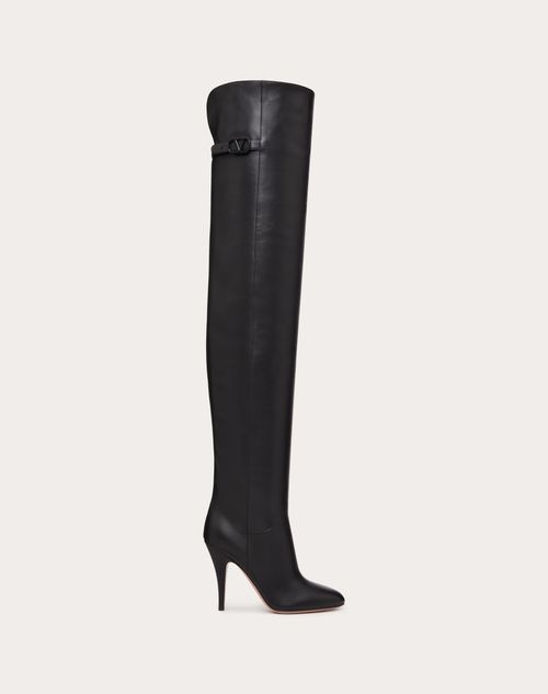 Valentino Garavani - Cuissardes Vlogo Signature En Cuir De Veau, Talon : 105 mm - Noir - Femme - Bottes