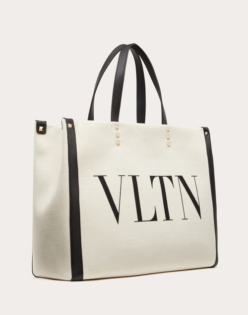 Small Vltn Print Canvas Tote Bag for Woman in Natural