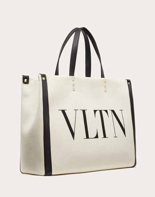 V Logo Small Canvas Tote Bag in Beige - Valentino Garavani