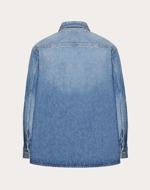 Valentino - Denim Shirt With Metallic V Detail - Denim - Man - Denim