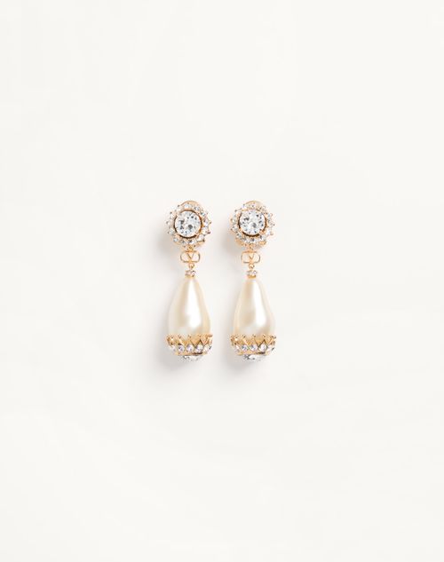 Valentino Garavani - Poetique Des Gouttes Earrings In Metal, Swarovski® Crystals, And Resin - Gold/black/crystal/cream - Woman - Accessories