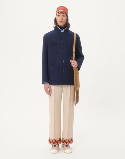 Valentino - Wool Gabardine Trousers With Jacquard Hem - Butter - Man - Trousers And Shorts