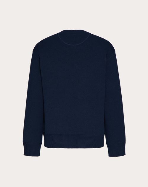 Valentino - Crewneck Wool Jumper With Valentino Embroidery - Navy - Man - Apparel