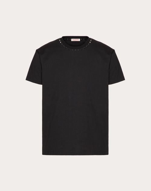 Valentino - Cotton Crewneck T-shirt With Black Untitled Studs - Black - Man - T-shirts