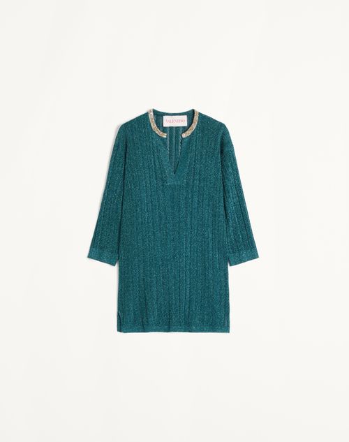 Valentino - Embroidered Lurex Jumper - Peacock - Woman - Knitwear