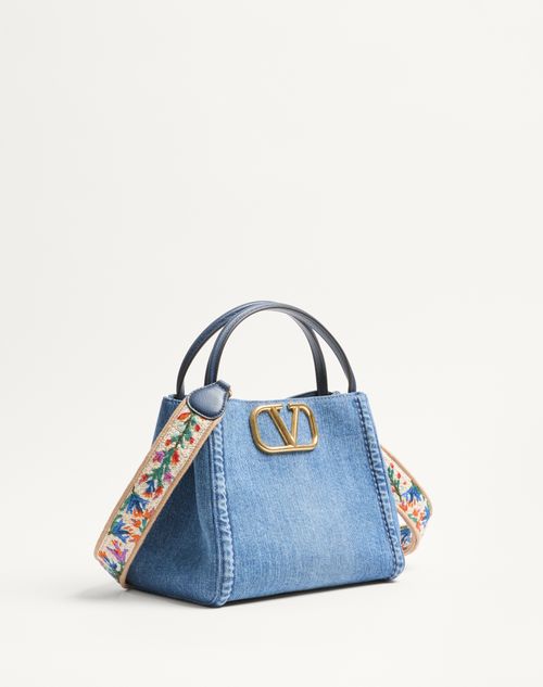 Valentino Garavani - Valentino Garavani Alltime Medium Handbag In Denim With Embroidered Strap - Denim/worker/multicolour - Woman - Top Handle Bags