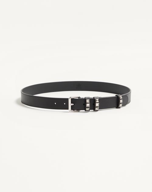 Valentino Garavani - Valentino Garavani Flaneuse Belt In Shiny Calfskin 30 Mm - Black - Man - Belts