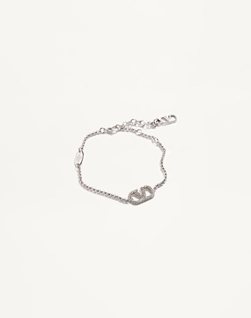 Valentino Garavani - Vlogo Signature Bracelet In Metal And Swarovski® Crystals - Palladium/crystal - Woman - Accessories