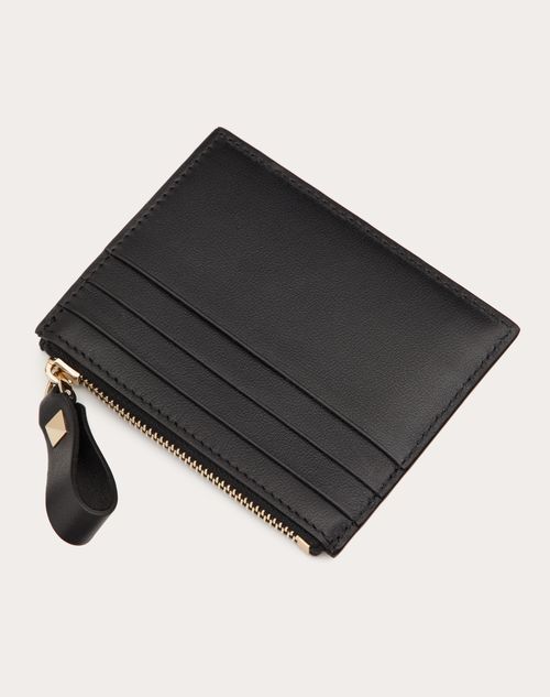 Rockstud Grainy Calfskin Cardholder With Zipper by Valentino