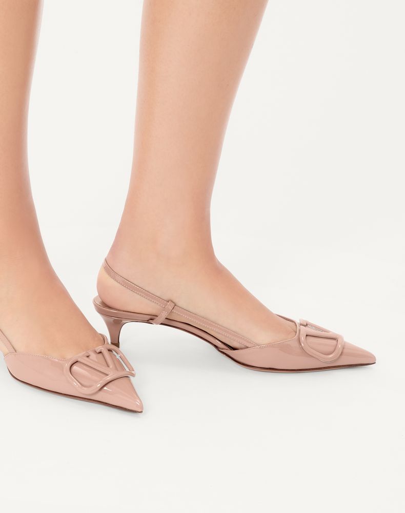 Valentino Garavani Vlogo Signature Patent Leather Slingback Pump 40Mm Woman Rose Cannelle 38.5