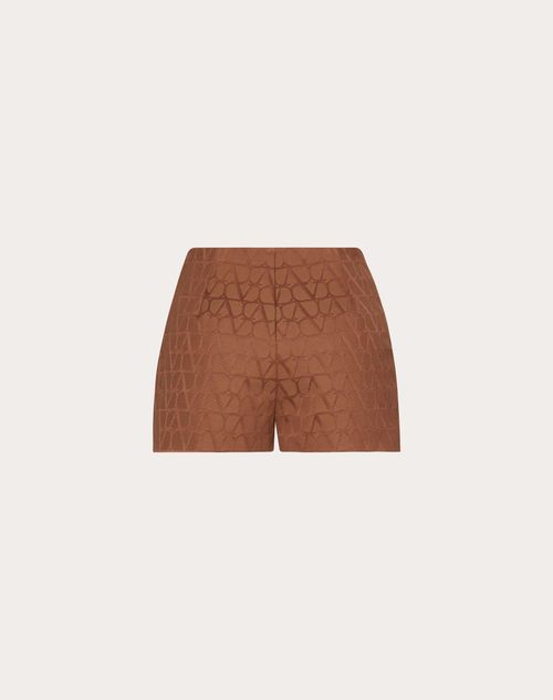 Valentino - Shorts In Toile Iconographe Cotton Cordura - Tan Brown - Woman - Trousers And Shorts