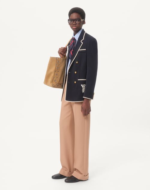 Valentino - Double-breasted Wool Jacket With Vg Patch - Night - Man - Coats And Blazers