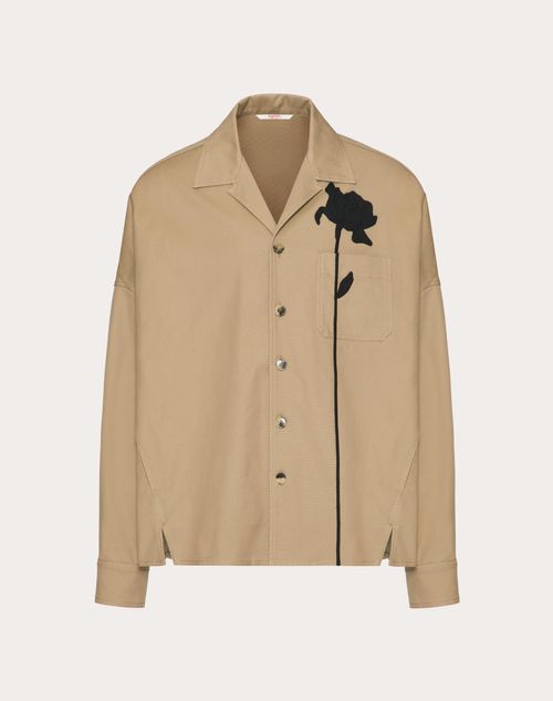 Valentino - Giacca Camicia In Canvas Di Cotone Stretch Con Ricamo Fiore - Beige - Uomo - Giacche E Piumini