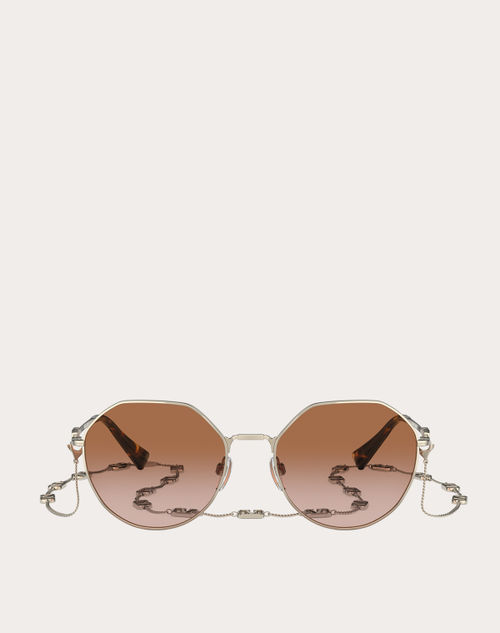 Valentino - Rectangular Acetate Frame Roman Stud - Gold/gradient Brown - Woman - Eyewear