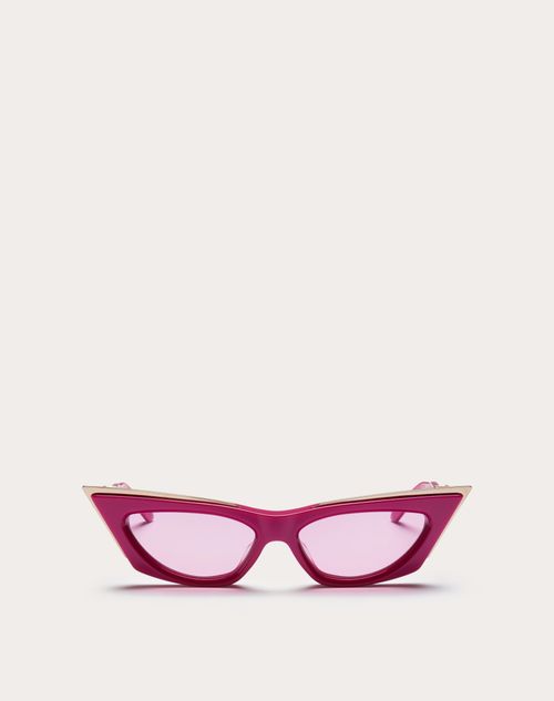 Valentino - V - 골드컷 I 두껍고 조형적인 아세테이트 프레임 & 티타늄 인서트 - 핑크/다크 그레이 - 여성 - 선글라스