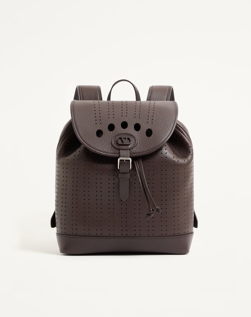 Sac À Dos Antibes Cuir Perforé Dark Brown — Valentino