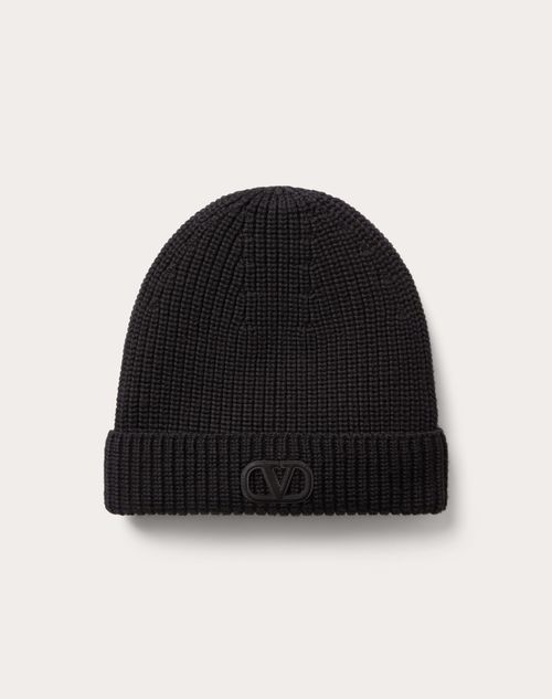 Valentino Garavani - Vlogo Signature Wool Beanie - Black - Man - Hats And Gloves