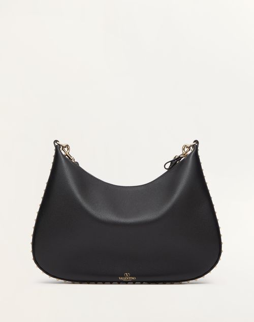ショルダーバッグ・ポシェット Valentino Garavani Rockstud Grainy Leather Hobo Bag Rockstud Hobo Bag In Grainy Calfskin for Woman in Black