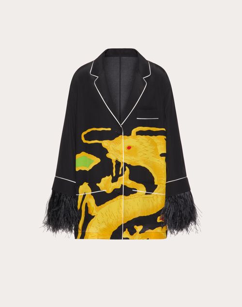 Valentino - Drago Re-edition Print Crepe De Chine Shirt With Feather Embroidery - Black/multicolor - Woman - Shirts And Blouses