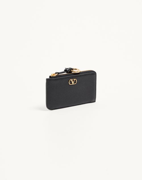 Valentino Garavani - Valentino Garavani Vlogo Signature Zip-around Charm Cardholder In Grainy Calfskin - Black - Woman - Accessories