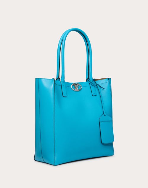 Valentino Garavani - Vlogo Locker Medium Leather Shopping Bag - Sky Blue - Man - Bags