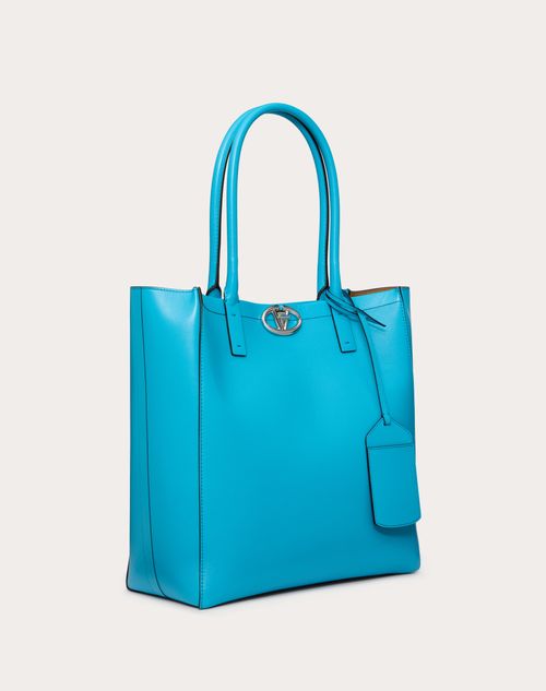 Valentino Garavani - Vlogo Locker Medium Leather Shopping Bag - Sky Blue - Man - Totes