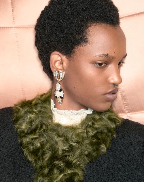 Valentino Garavani - Pas Plus Earrings In Metal, Resin, Enamel And Swarovski® Crystals - Gold/black/crystal/cream - Woman - Fashion Jewelry