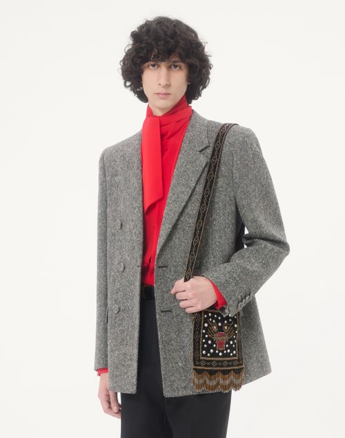 Valentino Garavani - Valentino Garavani Nellcôte Small Embroidered Shoulder Bag With Fringes - Black - Man - Shoulder Bags