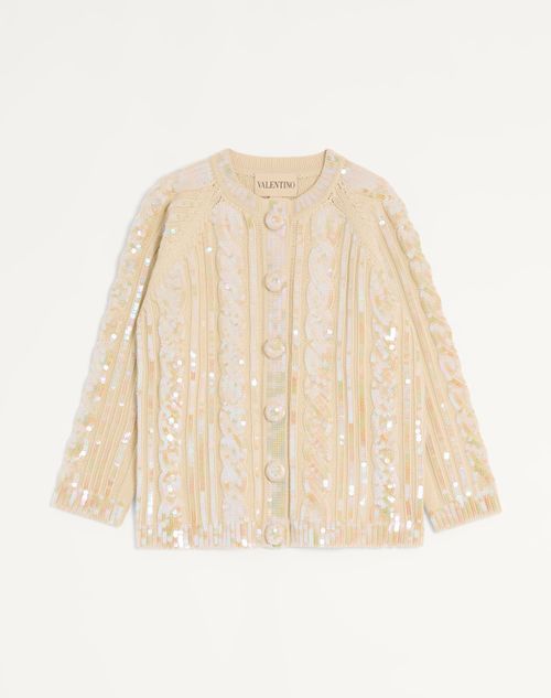 Valentino - Embroidered Wool Cardigan - Birch - Woman - Knitwear